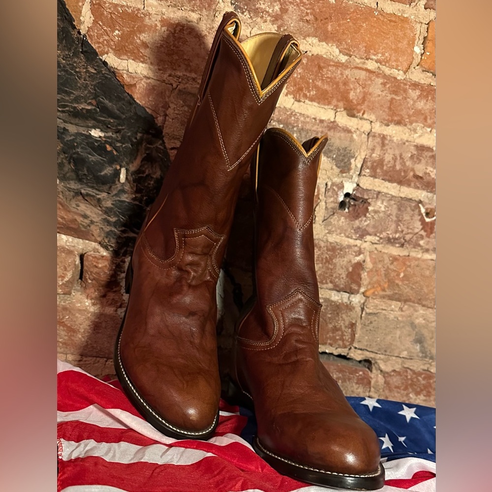 New Justin Classic Cowboy Boots marbled Deerlight roper toe sz: 7.5D